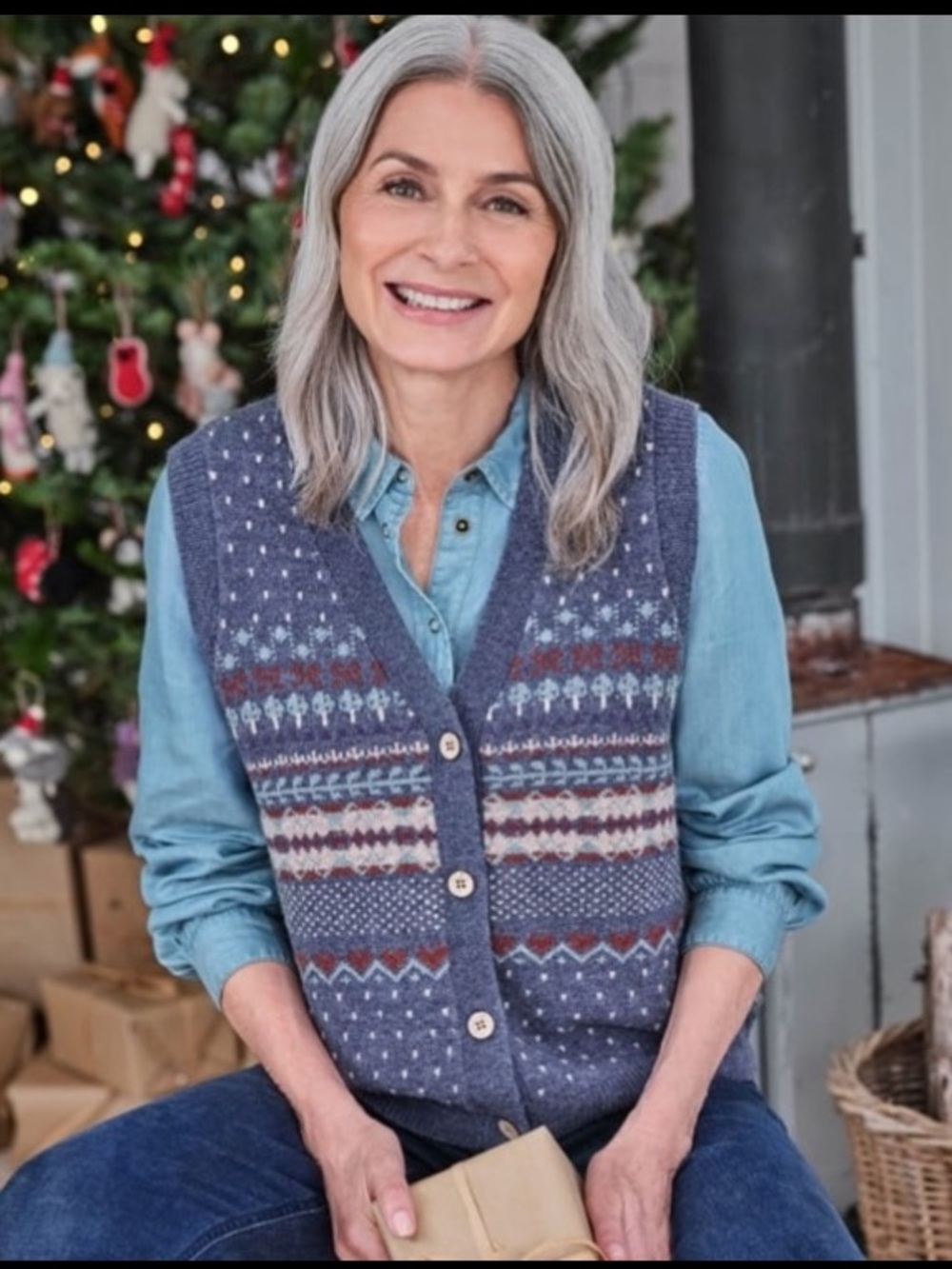 Wool Overs  Knit Button Fairisle Lambswool Vest Layer Cottagecore Grandmacore L